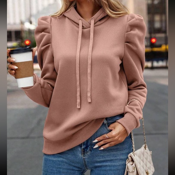 Cozy gigot sleeve drawstring hoodie olive green - Picture 9 of 15